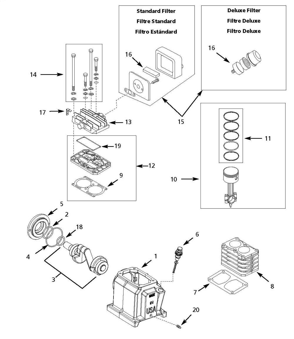 Pump Parts Diagram and Parts List for VT7610  Campbell Hausfeld Compressor